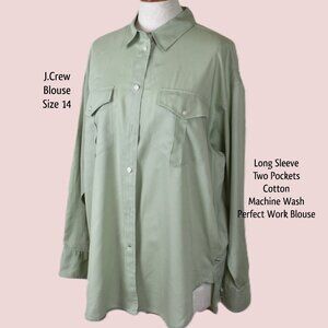 J.Crew. Blouse Top 14 Light Green Long Sleeve Button Down Collard Machine Wash